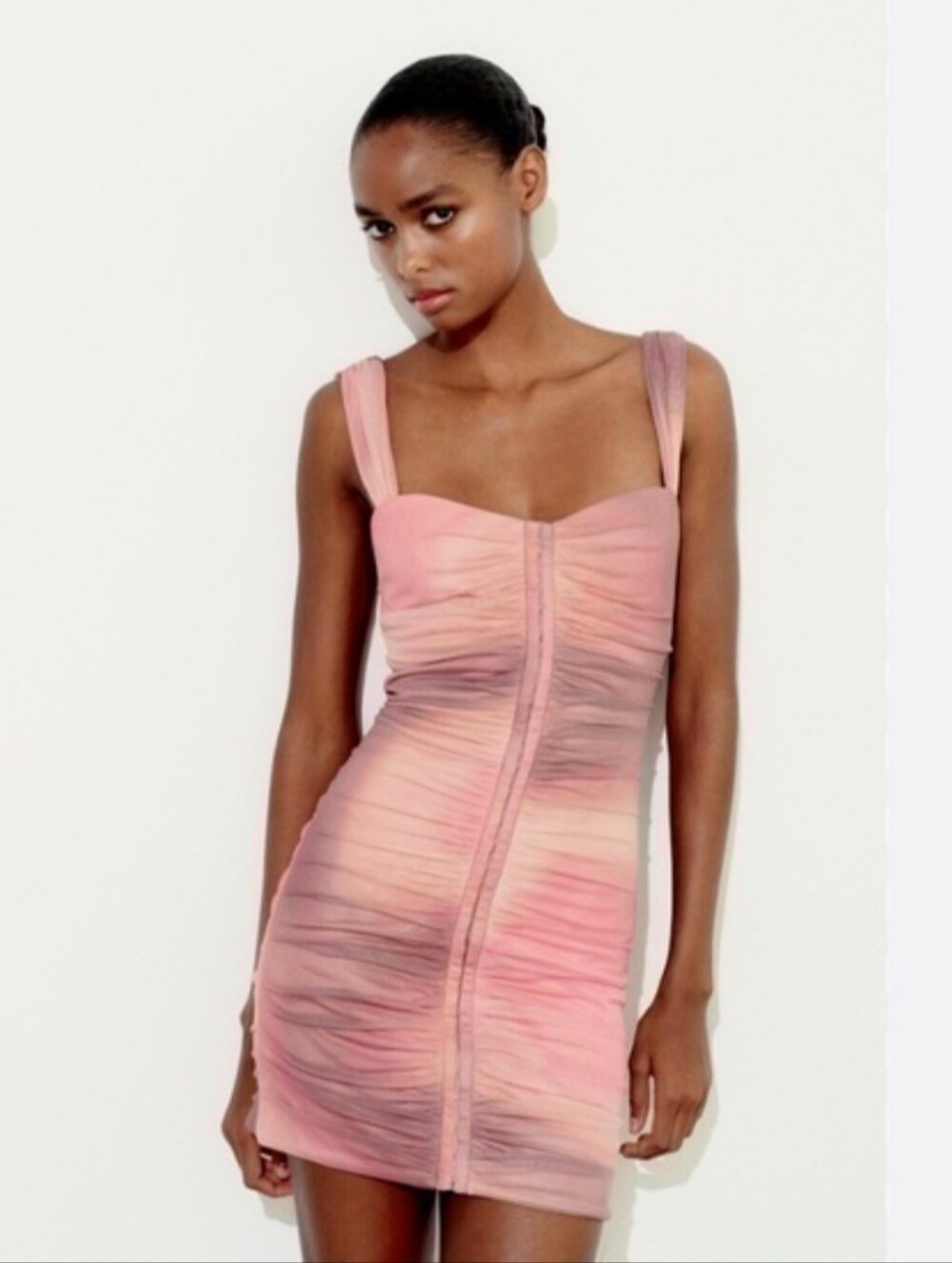 NWT ZARA Ruched Pink Ombre Sleeveless Dress - Picture 3 of 5